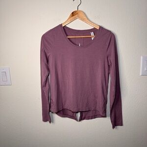 Athleta Keyhole Top Long Sleeve with Tie Back Mauve XS Athleisure Yoga Active